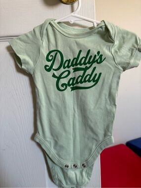 Old Navy Mint Green Baby Bodysuit with Dark Green 'Daddy's Caddy' Graphic